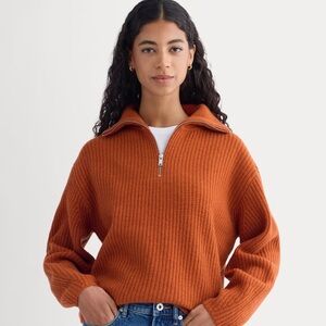 Everlane HALF-ZIP SWEATER IN LUXE MERINO RUST ORANGE L